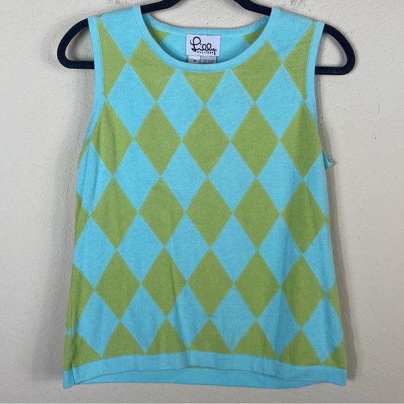 Lilly Pulitzer Argyle Checkered Sweater Vest Sleeveless Top Size Medium - Picture 1 of 3